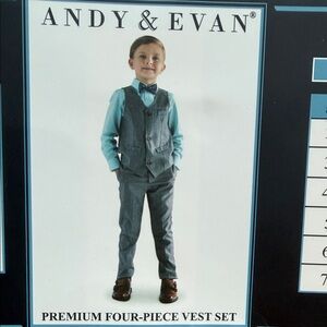 Andy & Evan Gray Windowpane Vest and Light Blue Shirt Ensemble